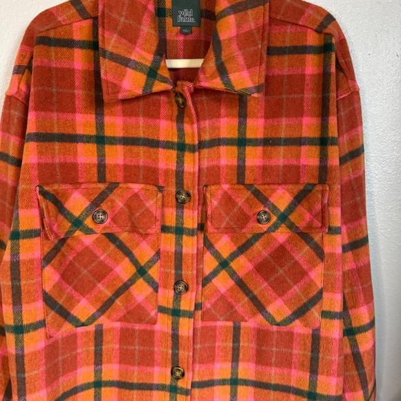 Wild Fable Plaid Jacket Orange Green and Pink Oversized flannel Soft - Picture 2 of 5